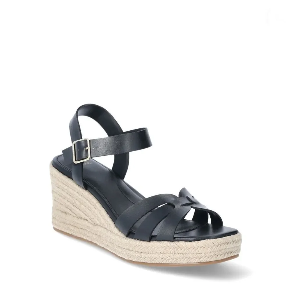 Women's Black Espadrille Wedge Sandals Shoes Size 10